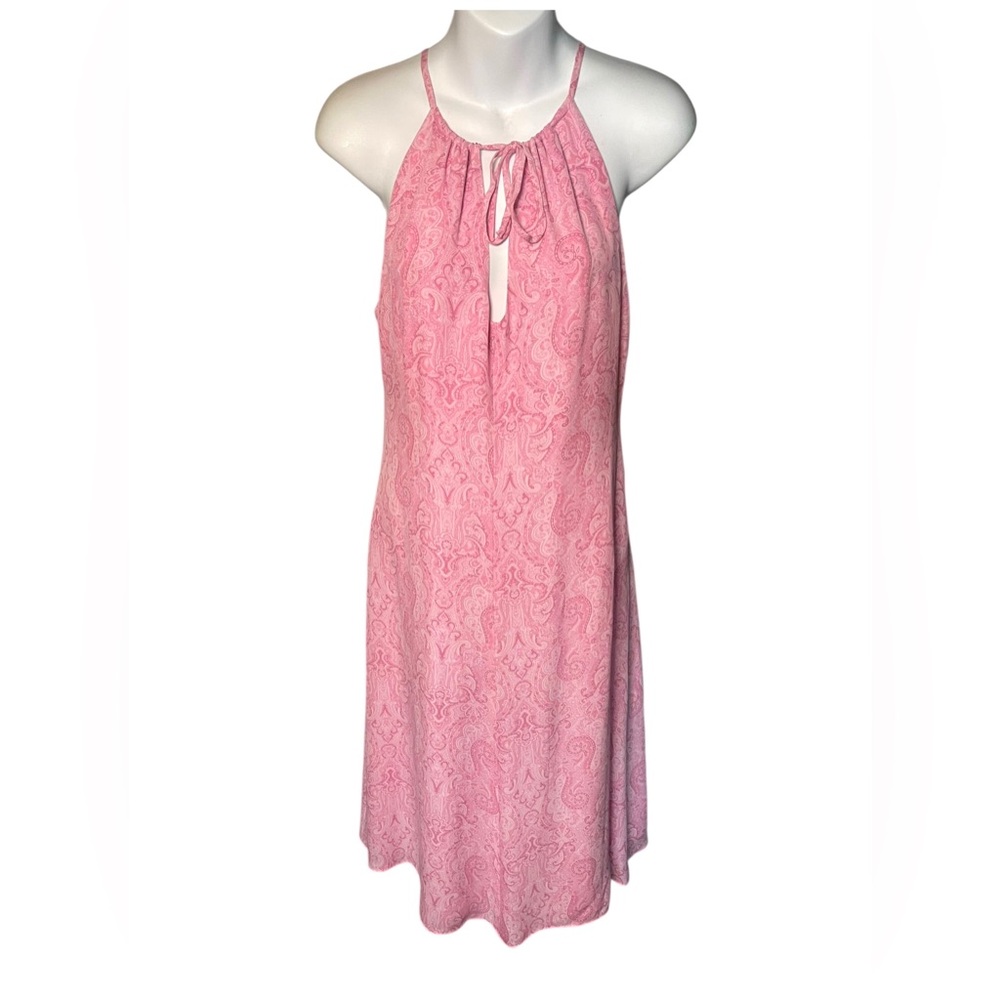J. Crew Vintage 90s Pink Paisley 100% Silk Halter Dress Front Tie Size 8 Lined